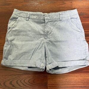 H&M L.O.G.G Women’s Mid-rise Cuffed Bermuda Shorts, Blue & White Pin Stripe